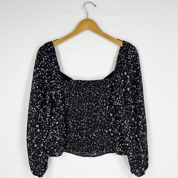 Abercrombie & Fitch Womens Dotted Tie Front Smocked Top Medium Black - Picture 8 of 14